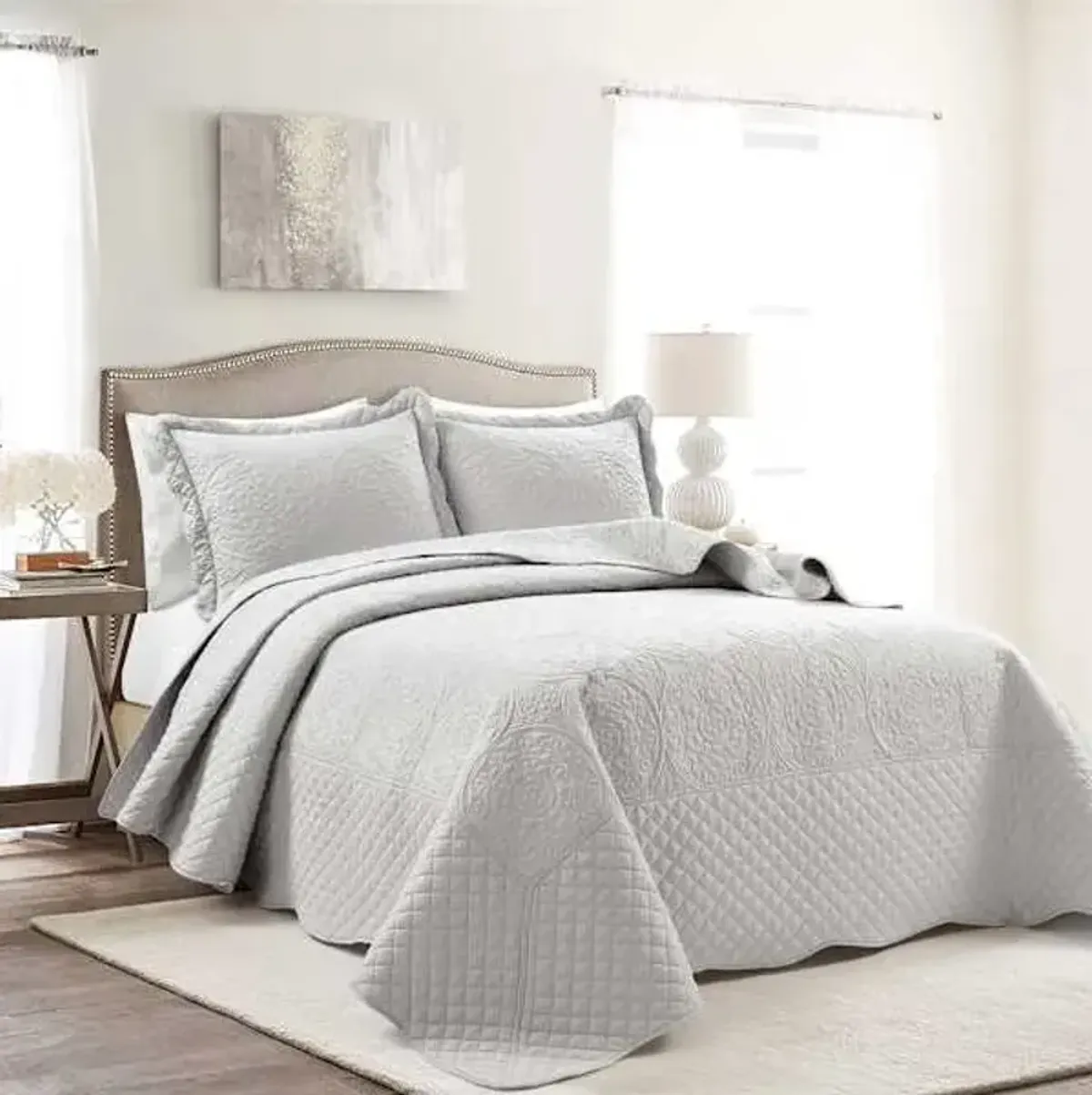 Found & Fable 3-Piece Grey Medallion Scalloped Bedspread Set, Queen