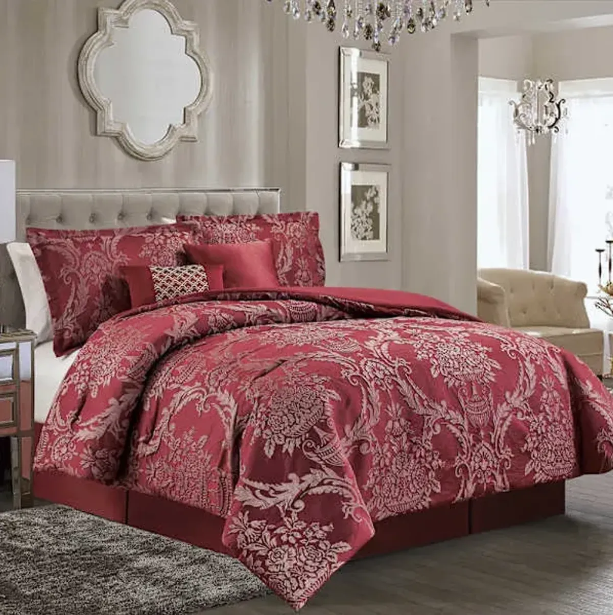 6-Piece Bellmead Red Jacquard Comforter Set, King
