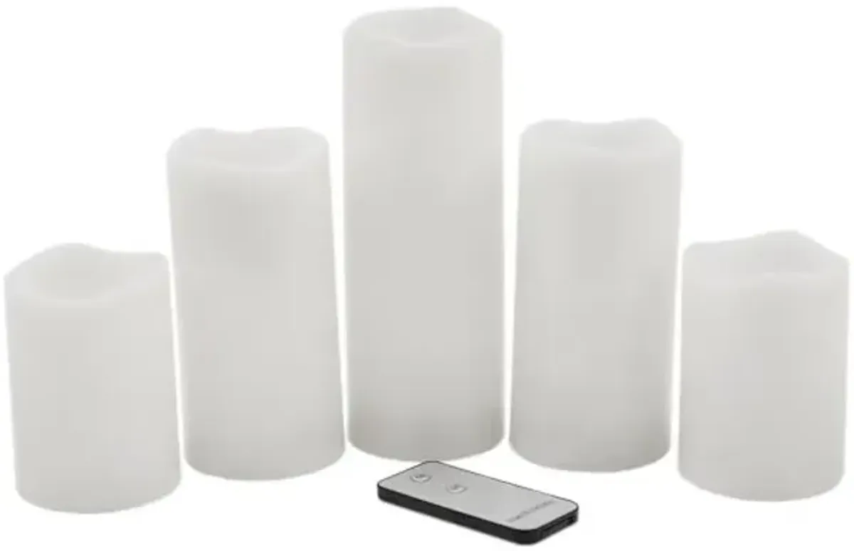 5-Piece Outdoor LED Pillar Candle Set, White