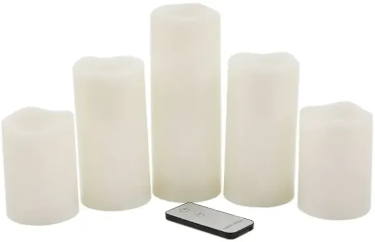 5-Piece Outdoor Ivory LED Pillar Candle Set
