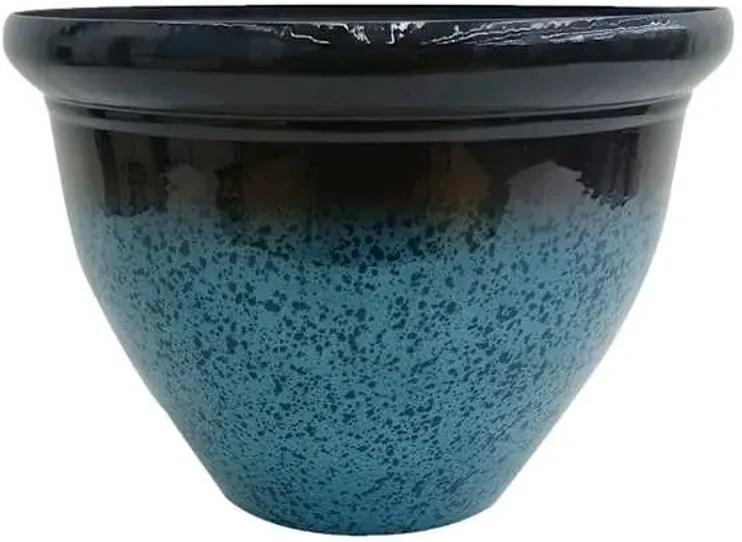 Blue Round Reactive Glaze Outdoor Planter, Medium