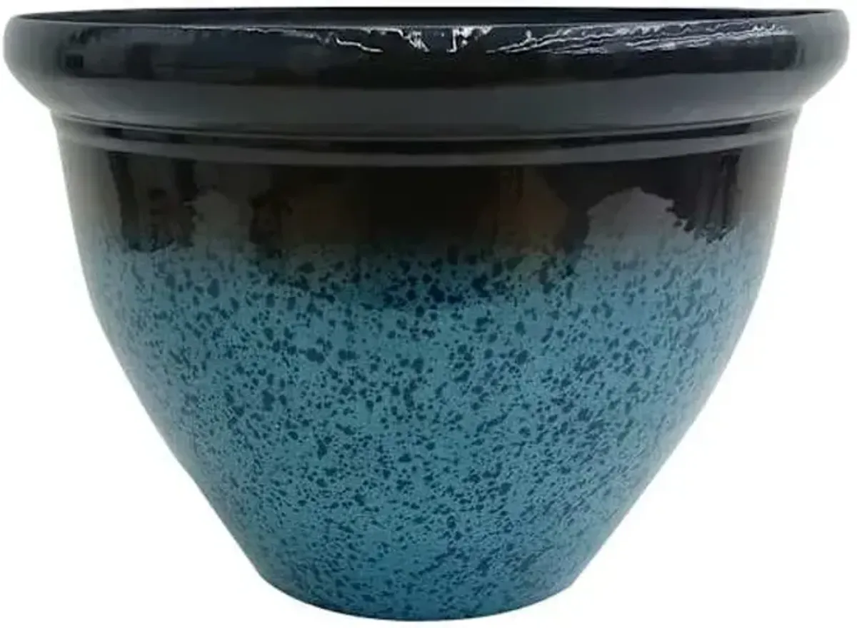 Blue Round Reactive Glazed Outdoor Planter, Large