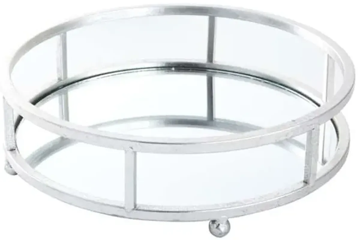 Silver Metal Tray with Mirror, 10"