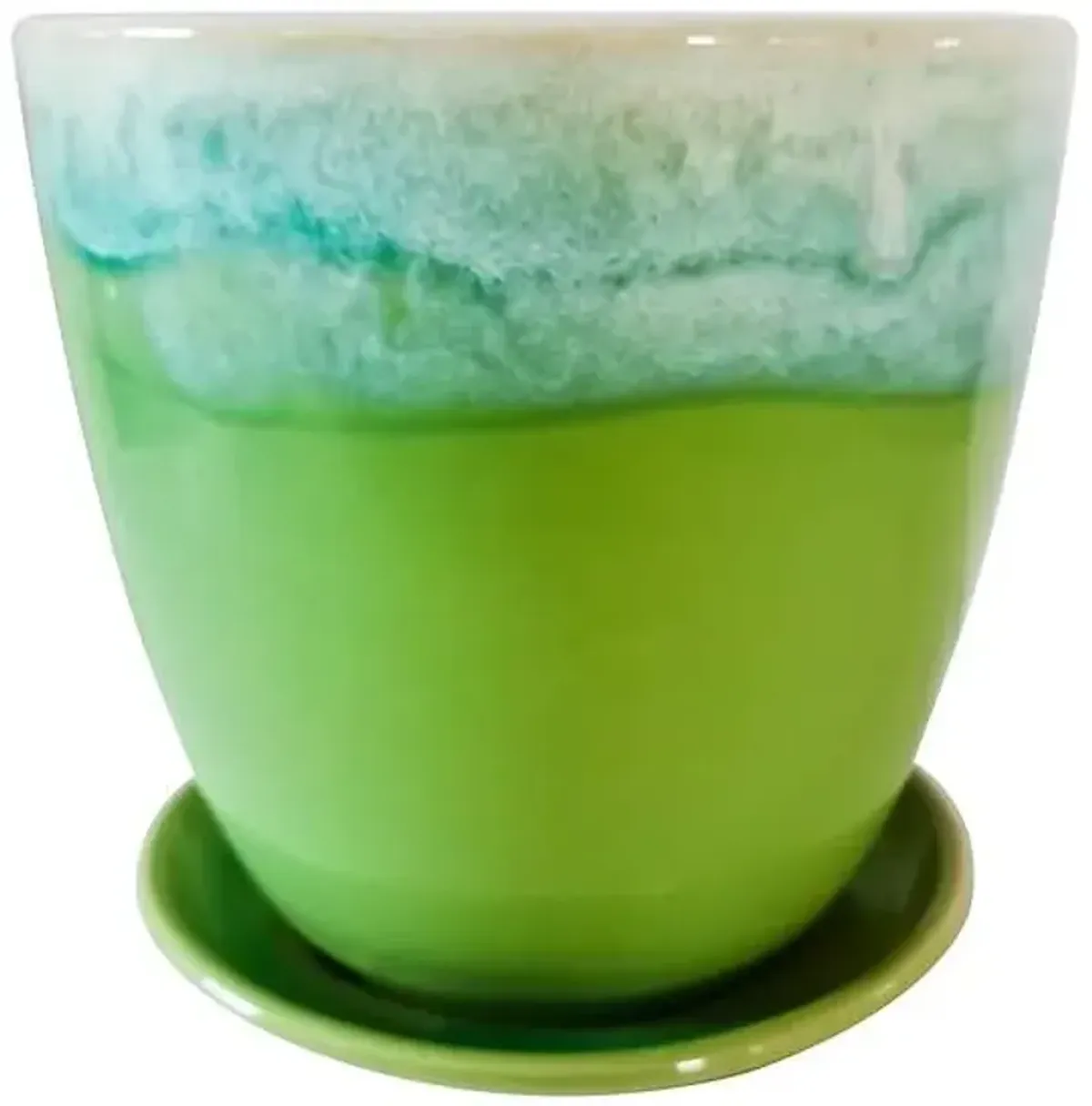 Indoor Olympic Green Ceramic Pot with Saucer, 6"