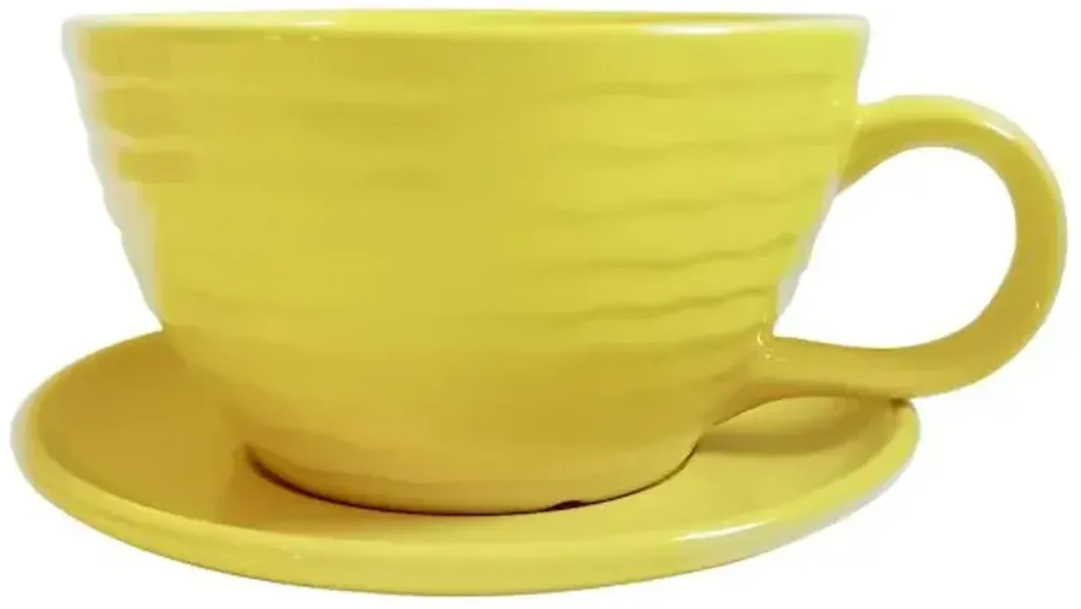 Indoor Shelby Yellow Teacup & Saucer Ceramic Pot, 6"