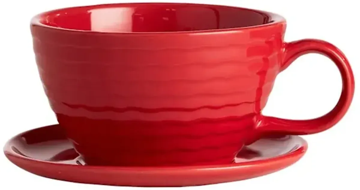 Indoor Shelby Red Teacup & Saucer Ceramic Pot, Medium