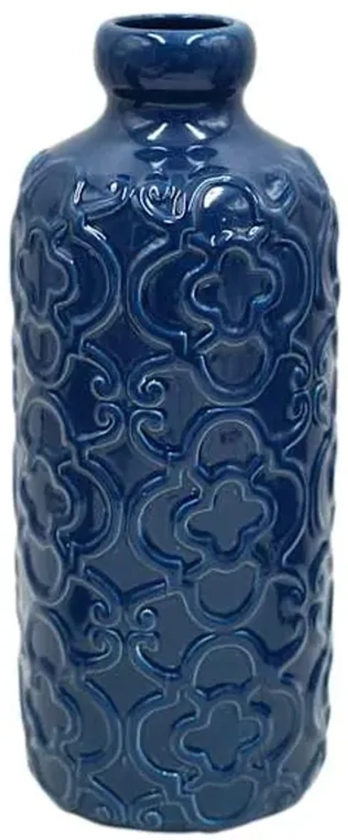 Blue Ceramic Vase, 10"
