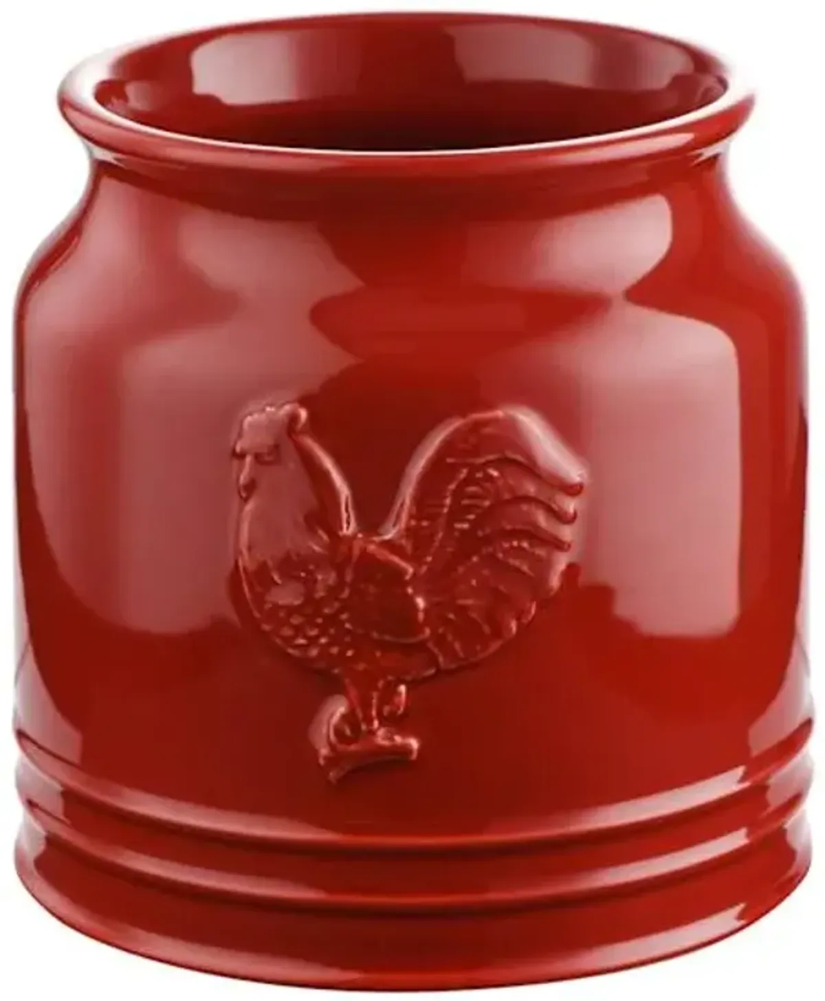 Red Ceramic Rooster Utensil Canister