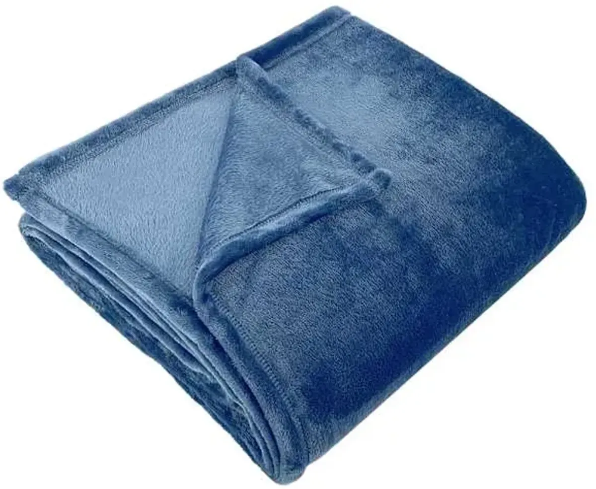 Navy Blue Plush Bed Blanket, Twin