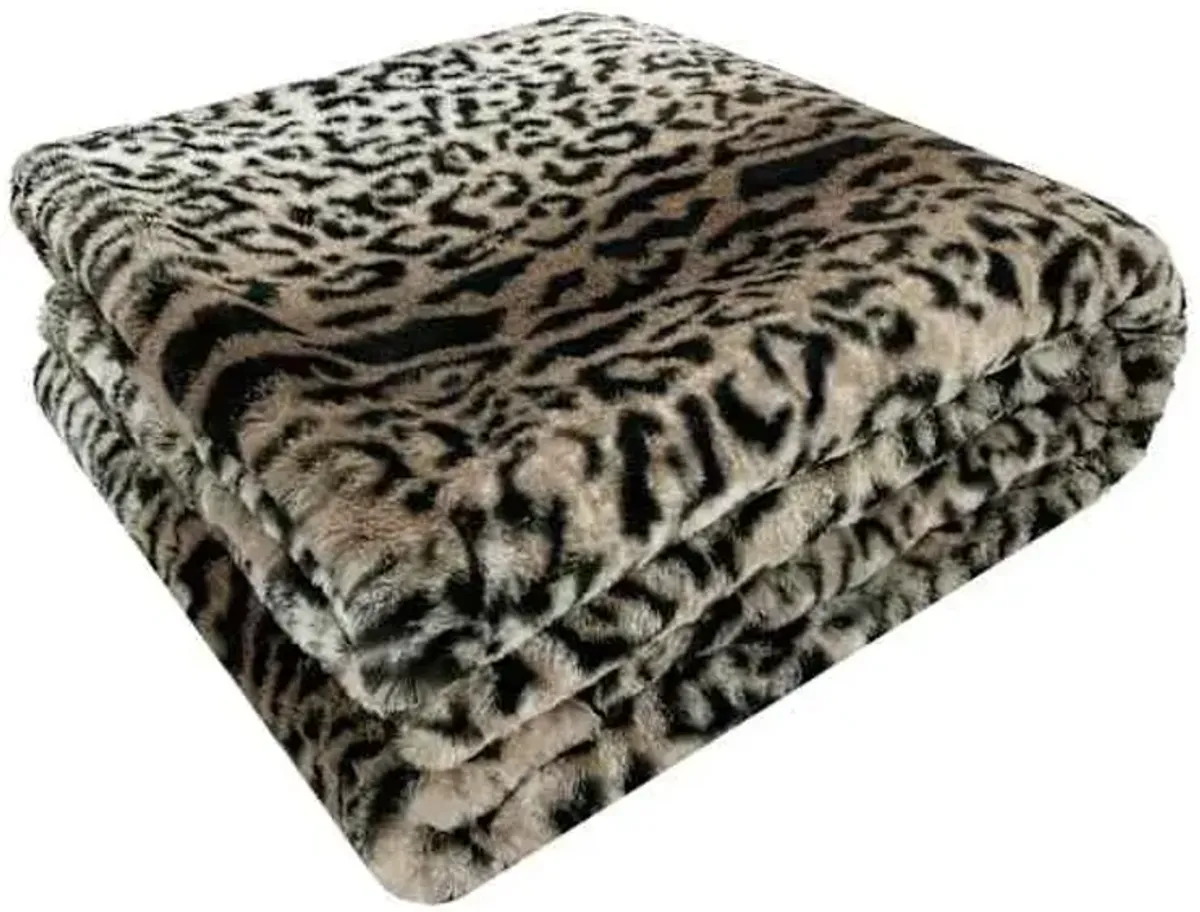 Faux Leopard Fur Throw Blanket, 50x60