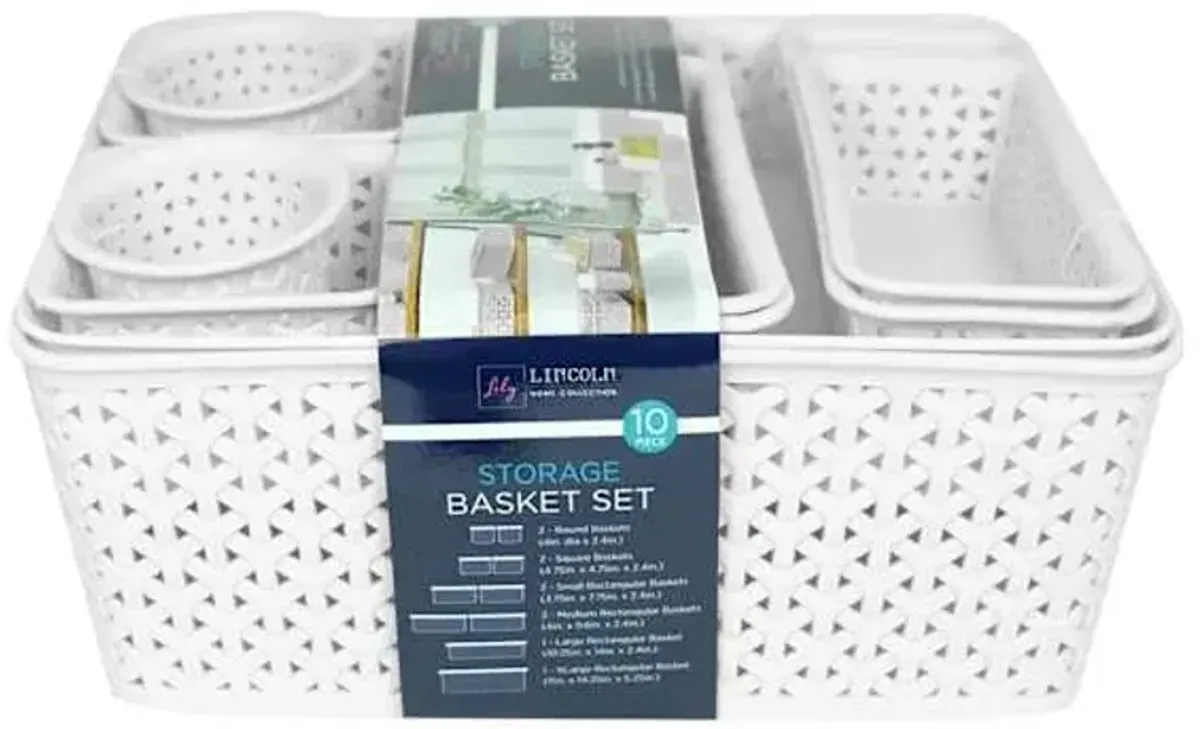 10-Piece Y-Weave Storage Basket Set, Bright White