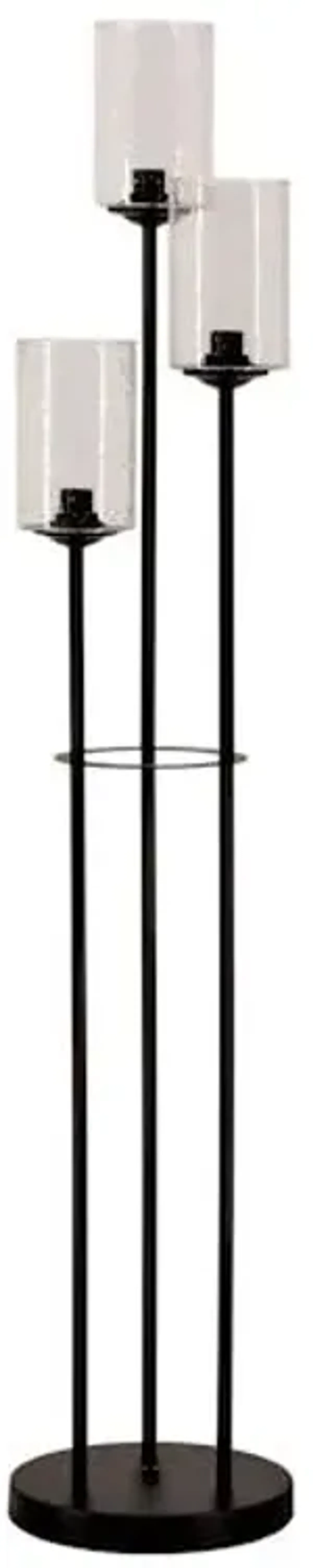 Black 3-Light Metal & Glass Floor Lamp with Seeded Glass Shades, 59"