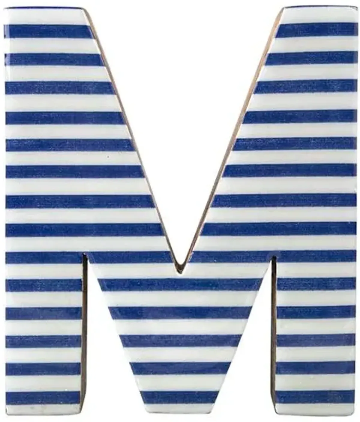 Tiny Dreamers 6" Blue Striped Wood Letter, M