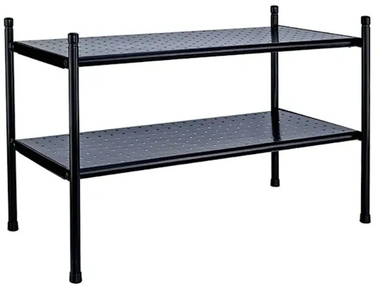 2-Tier Punch Metal Shoe Rack, Black