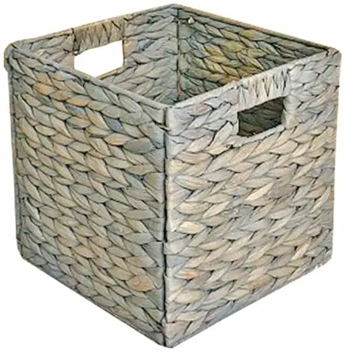 Grey Arrow Weave Water Hyacinth Storage Basket with Cutout Handles, 10.5"