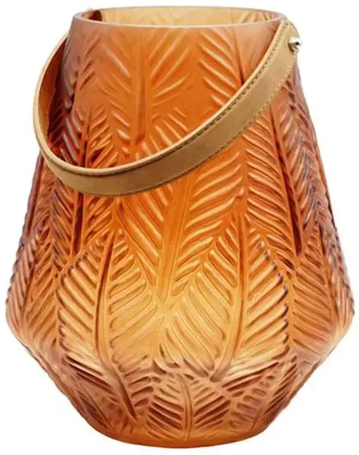 Amber Glass Leaf Lantern, 11"