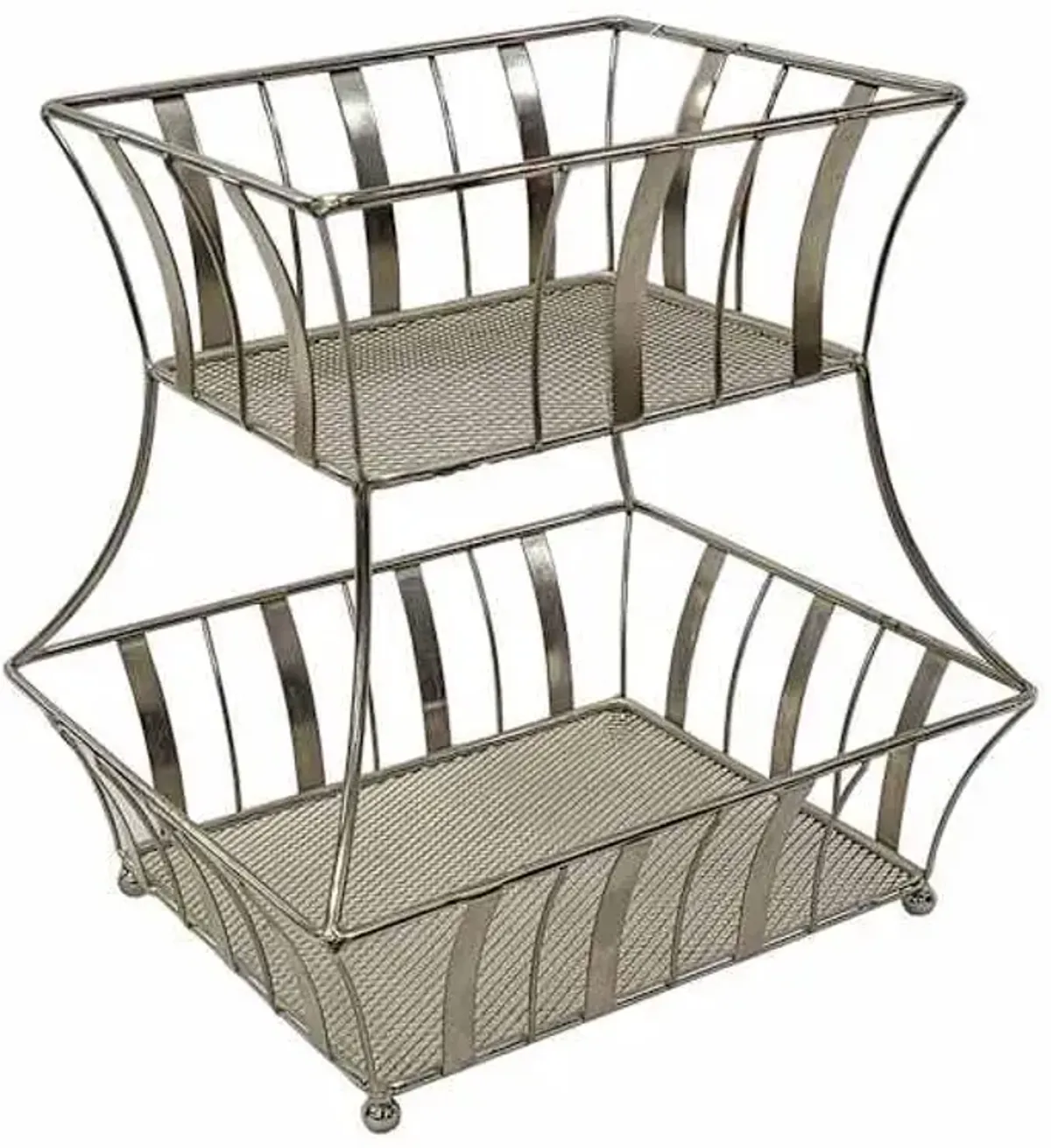 2-Tier Satin Nickel Metal Fruit Basket