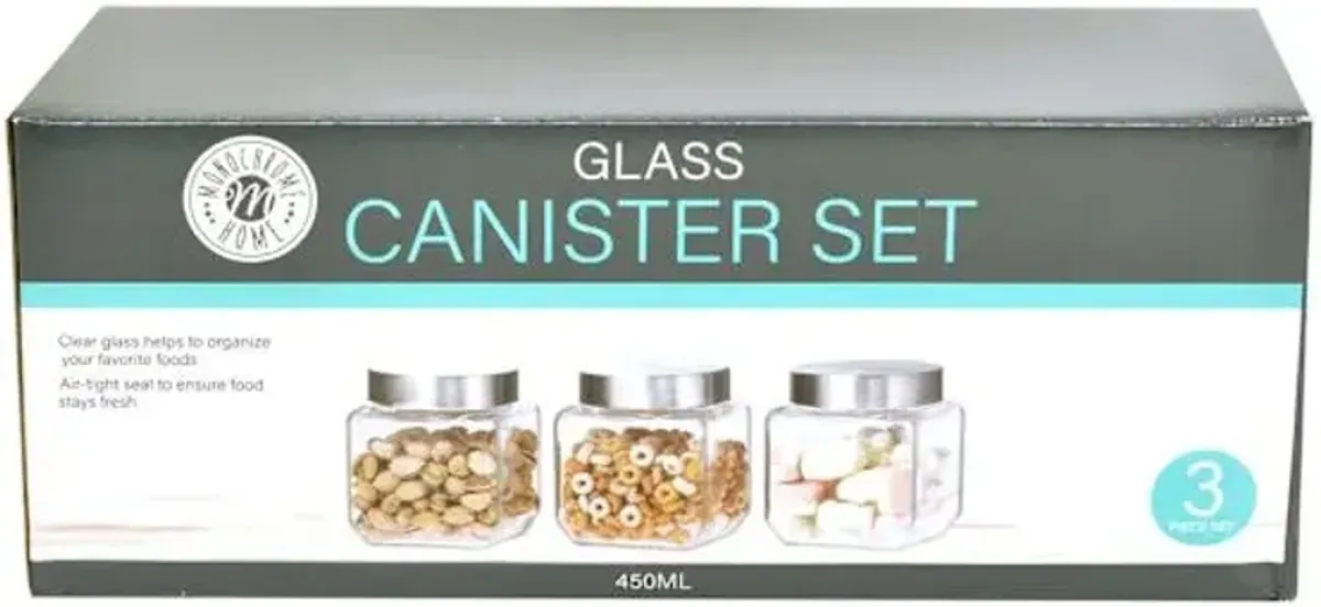 Set of 3 Glass Canister Set with Lids