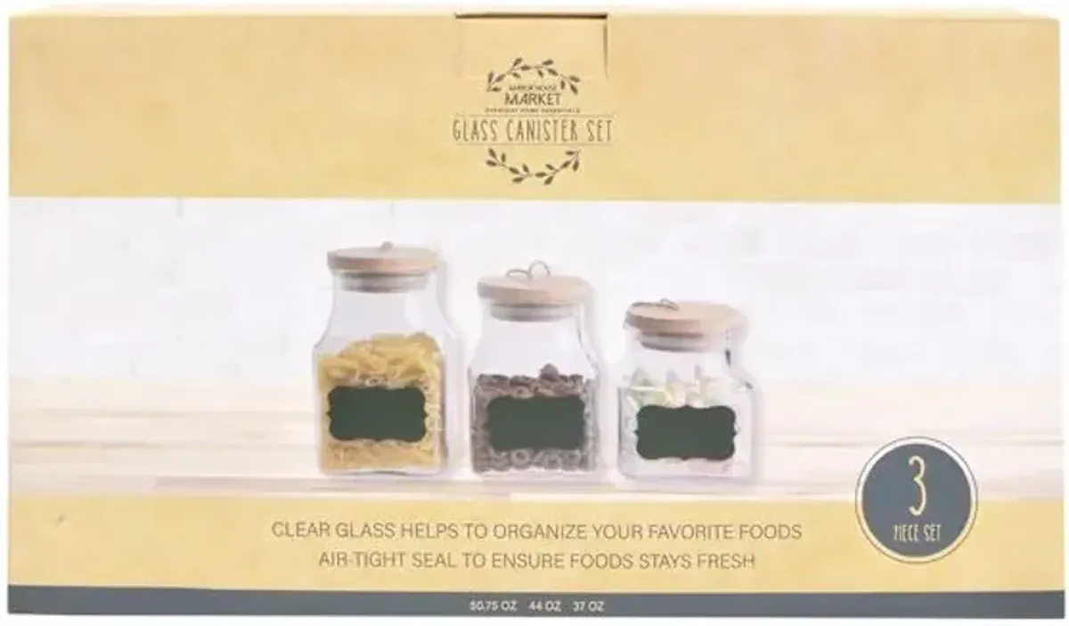 Set of 3 Glass Storage Jars with Wooden Lids