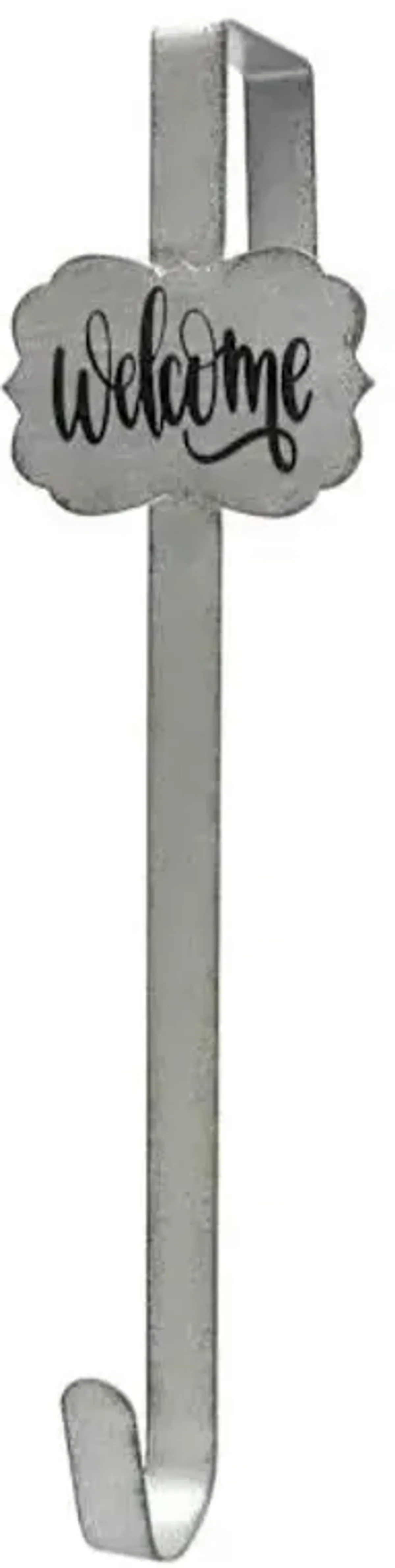 Galvanized Metal Welcome Over the Door Wreath Hanger, 15"