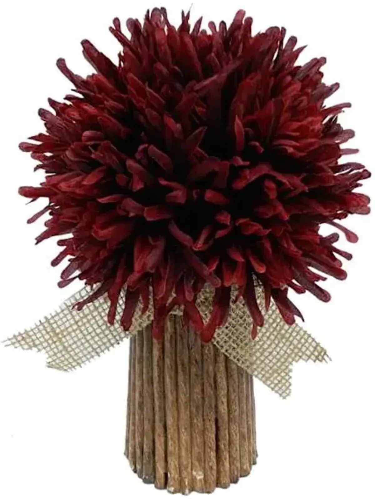 Red Mum Arrangement in Natural Vase, 9"