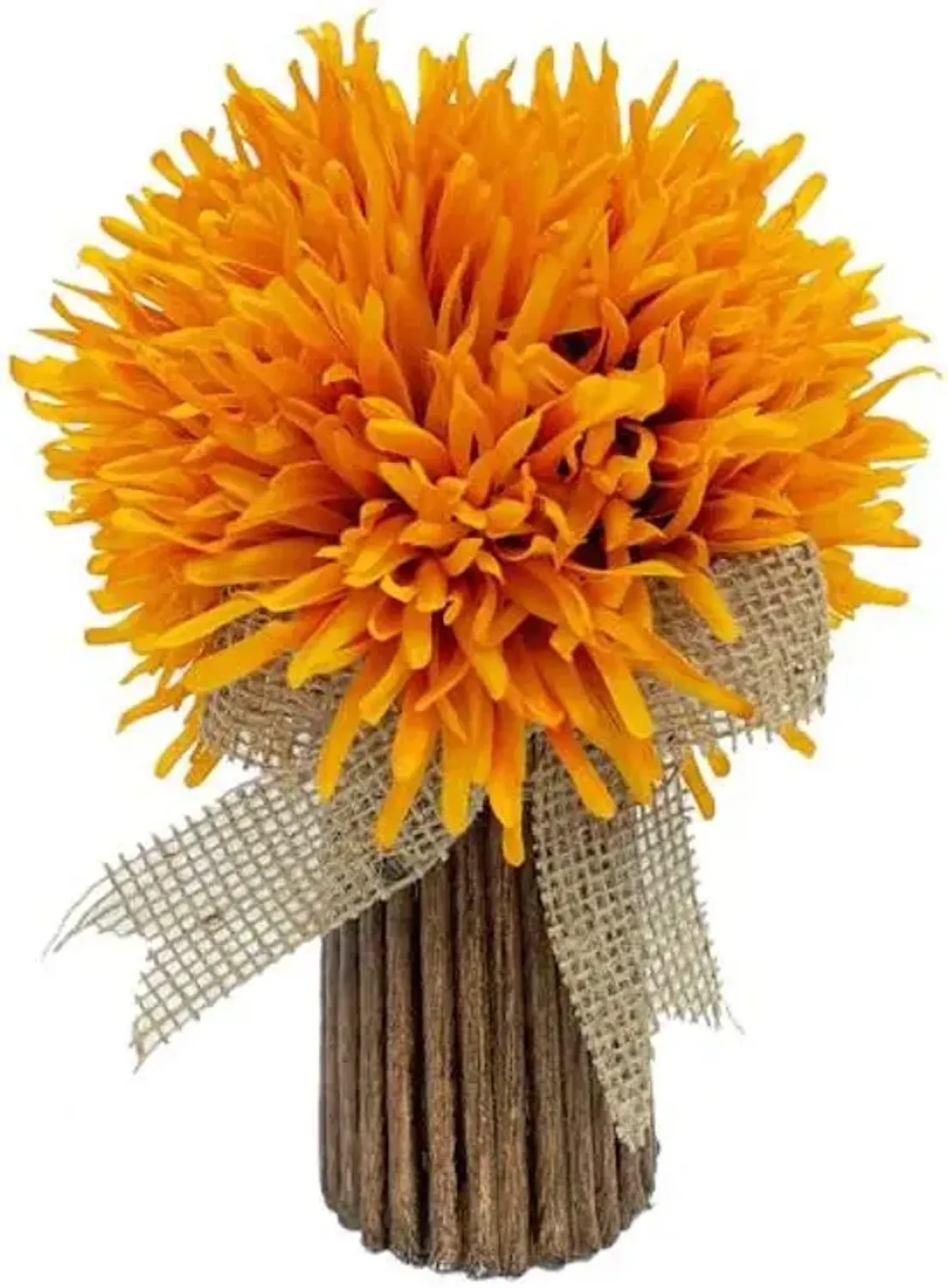 Orange Mum Arrangement in Natural Vase, 9"