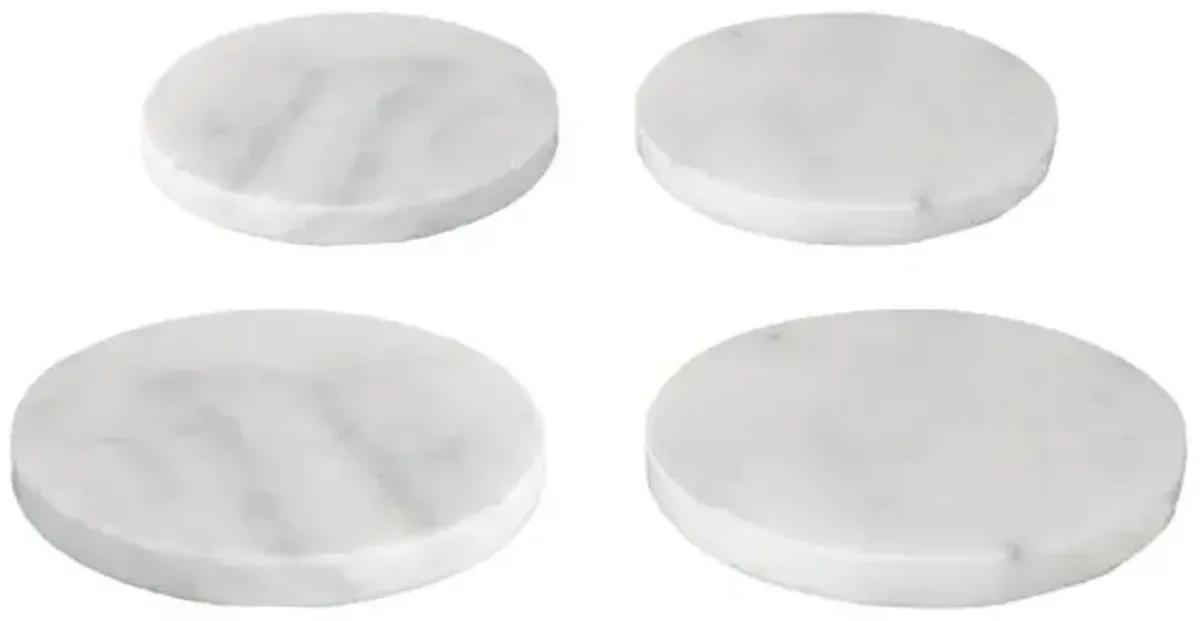 Set of 4 Round White Marbled Stoneware Coasters