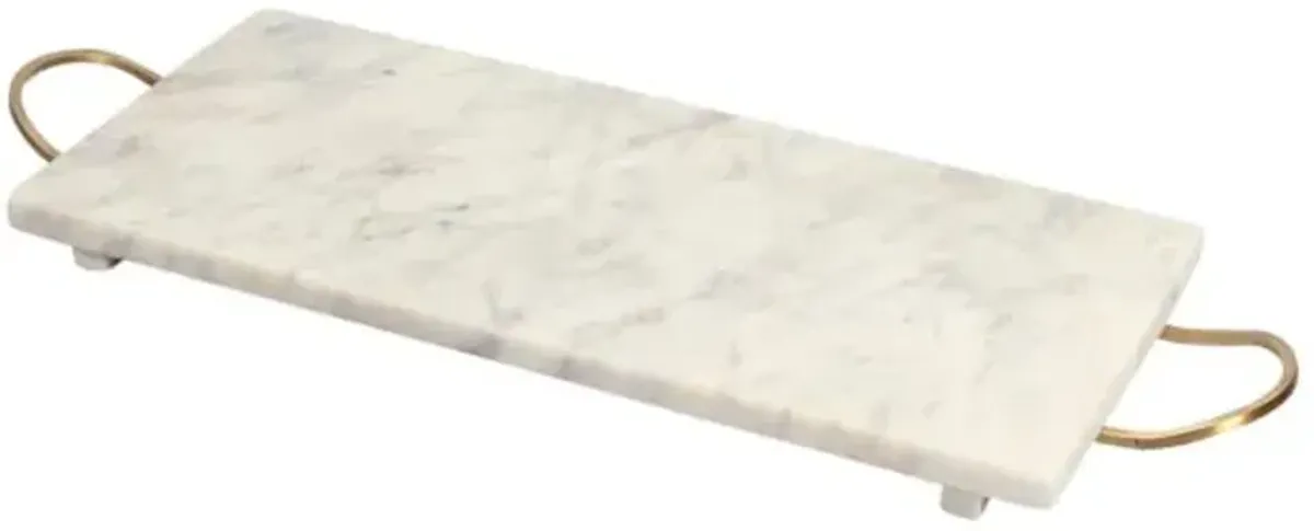 Marbled Stoneware Serving Tray with Gold Metal Handles, 20"