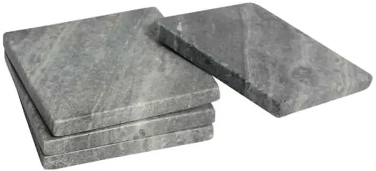 Set of 4 Square Grey Marbled Stoneware Coasters
