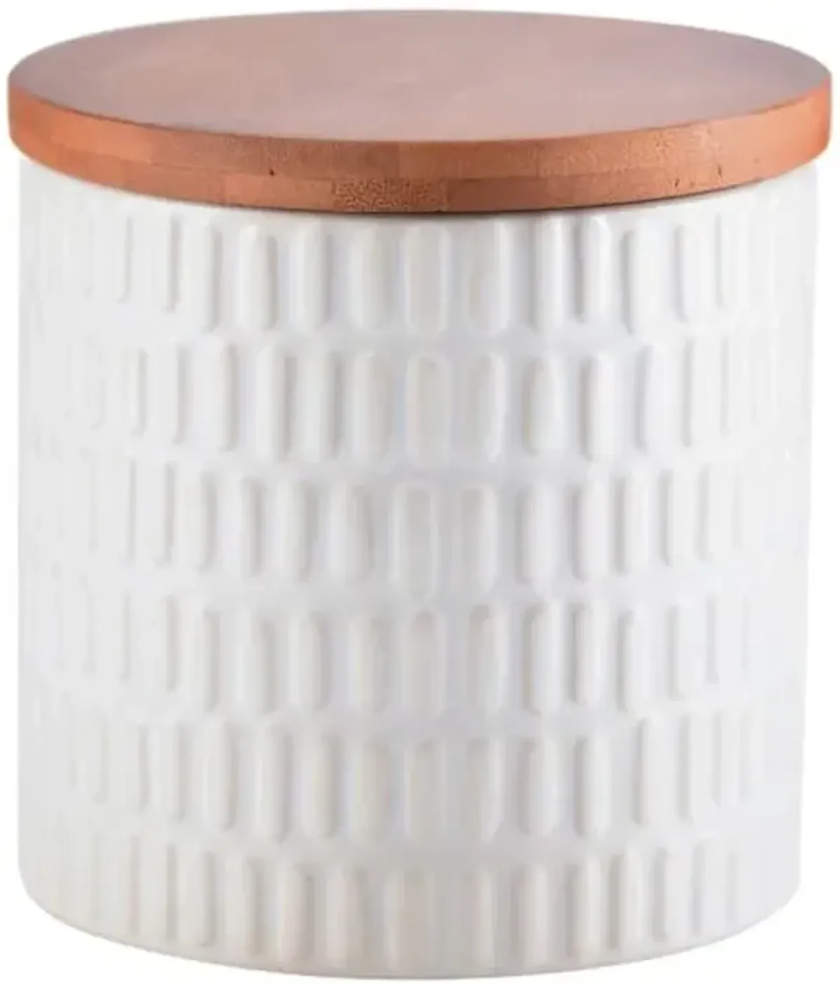 White Vertical Dash Stoneware Canister, 5"