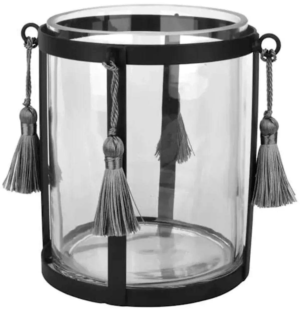 Grey Tassel Hurricane Candle Holder, 6"