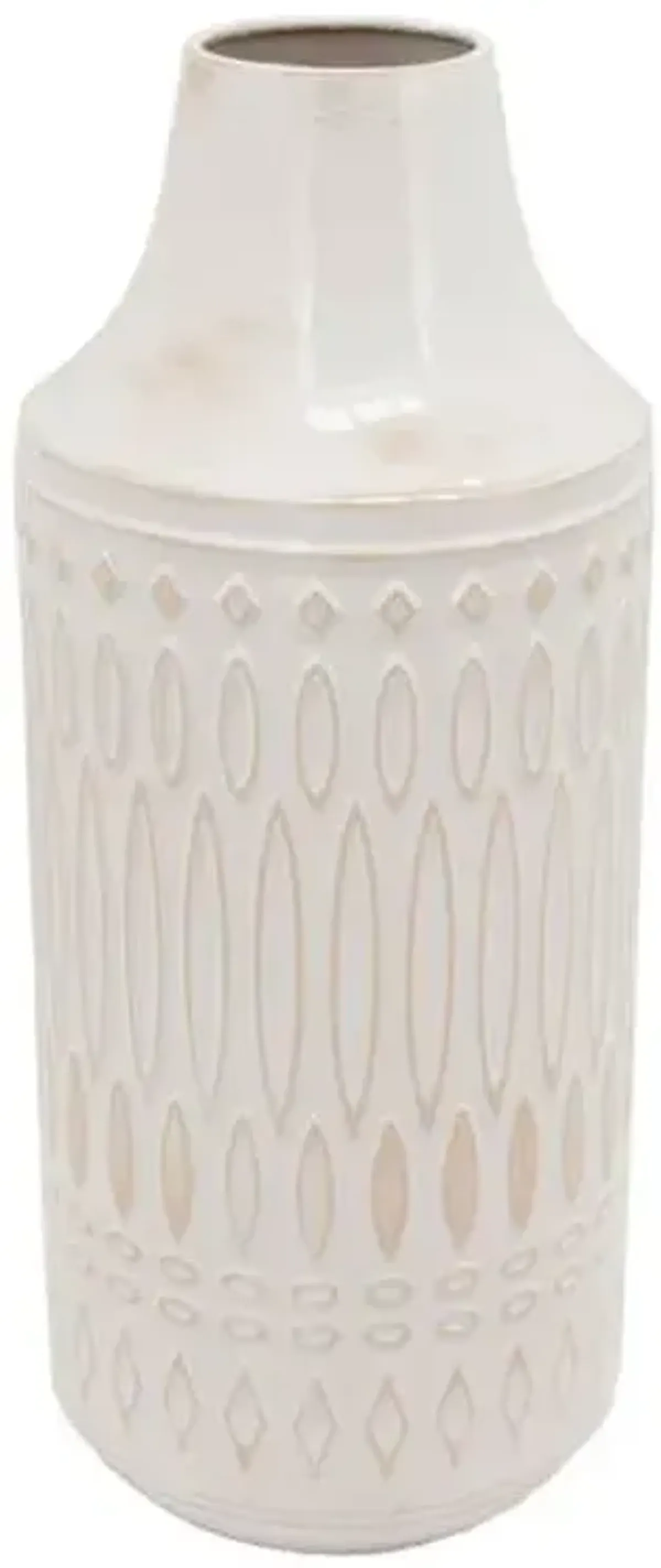 White Metal Embossed Vase, 15"