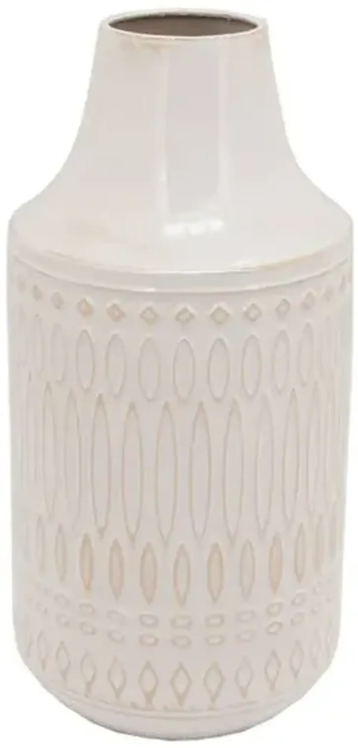 White Metal Embossed Vase, 12.5"