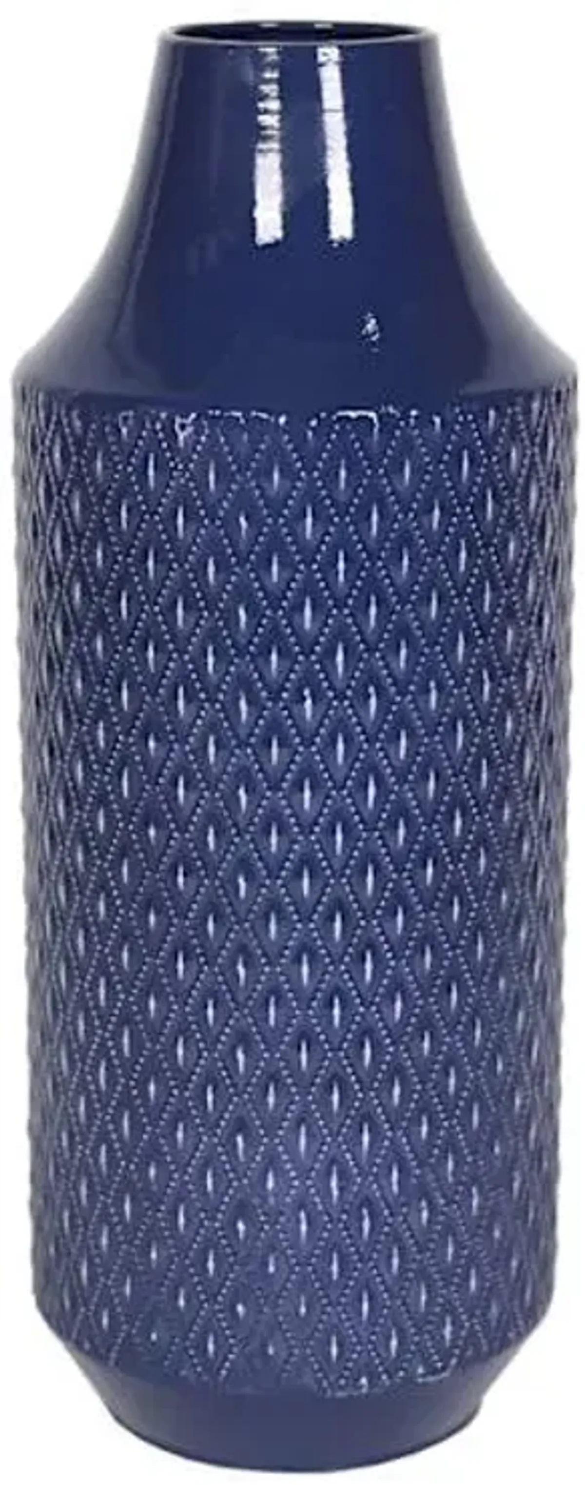 Blue Metal Embossed Vase, 15.5"
