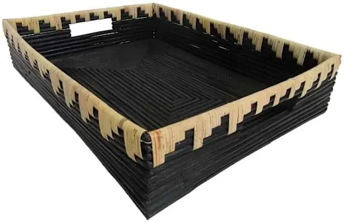 Black & Natural Rattan Tray, 13x17