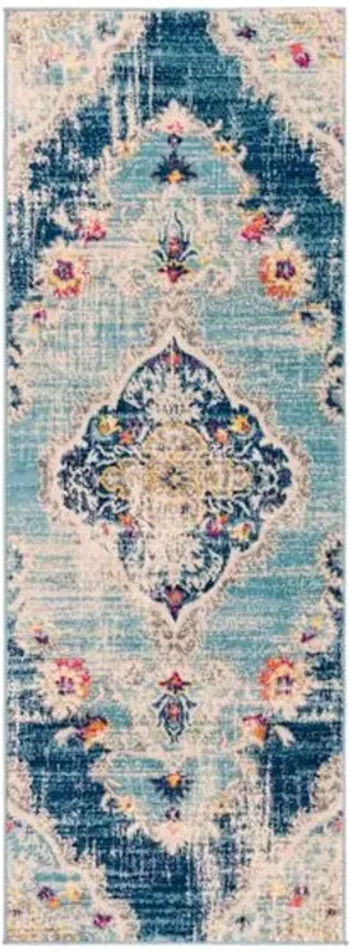 (D493) Floransa Blue Medallion Runner, 2x7