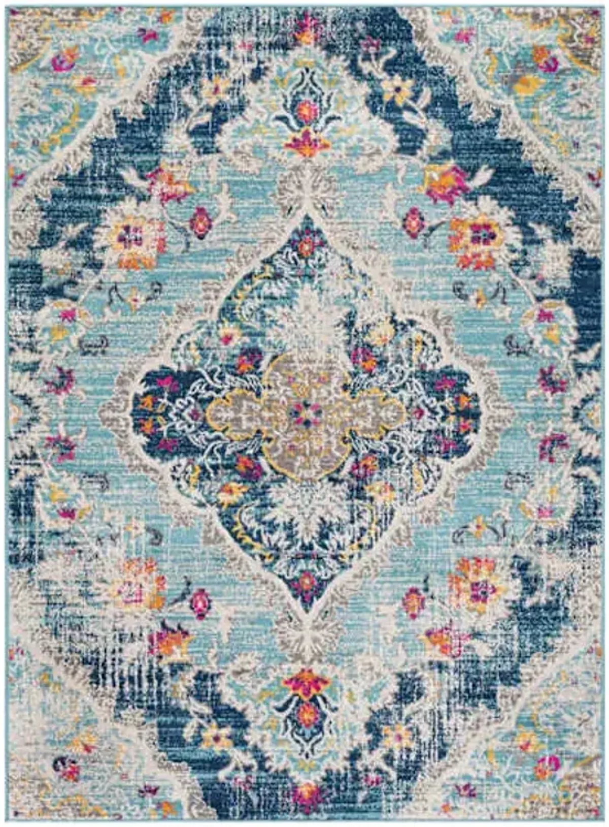 (D493) Floransa Blue Medallion Accent Rug, 3x5