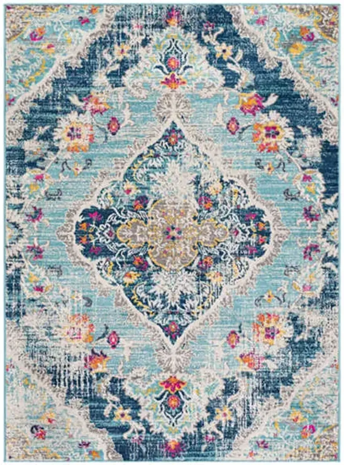 (D493) Floransa Blue Medallion Area Rug, 8x10
