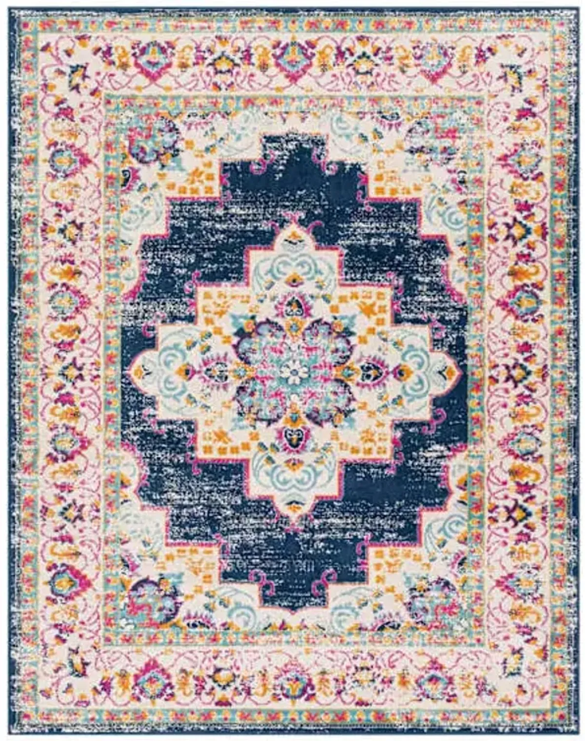 (D494) Found & Fable Floransa Blue & Pink Medallion Accent Rug, 3x5