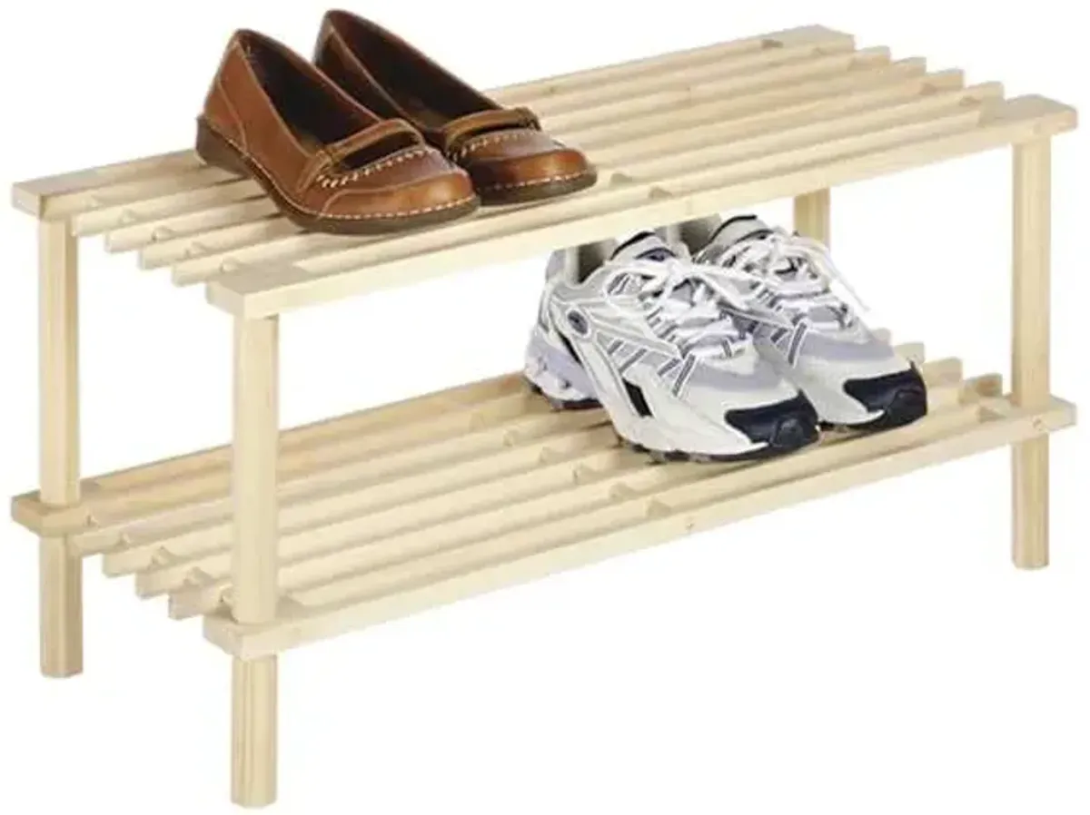 2-Tier Natural Wooden Shoe Rack