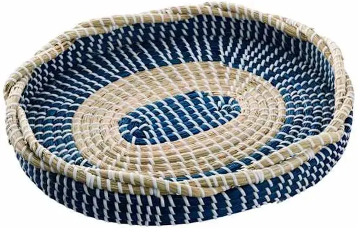 Blue Oval Seagrass Tray, 14"