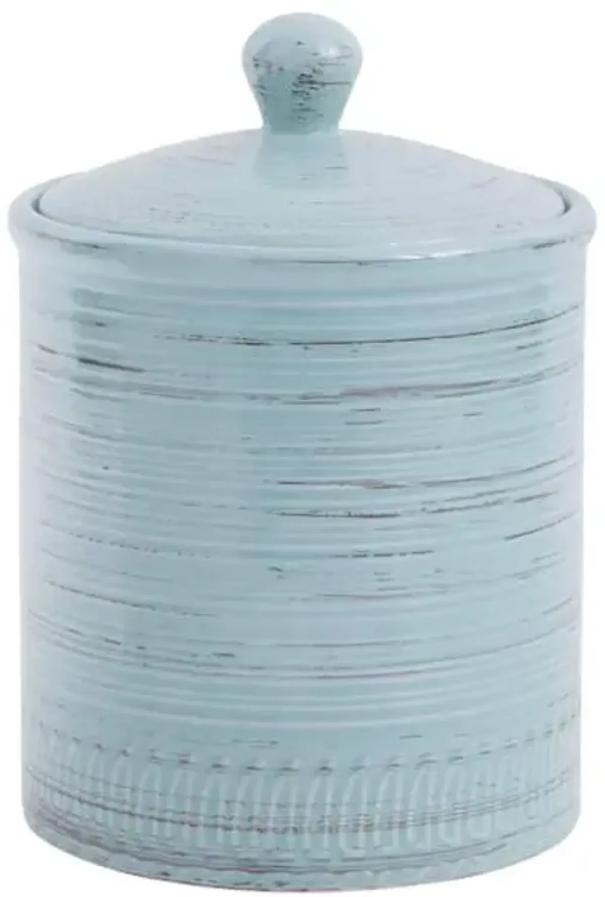 Distressed Aqua Canister, 7.3"