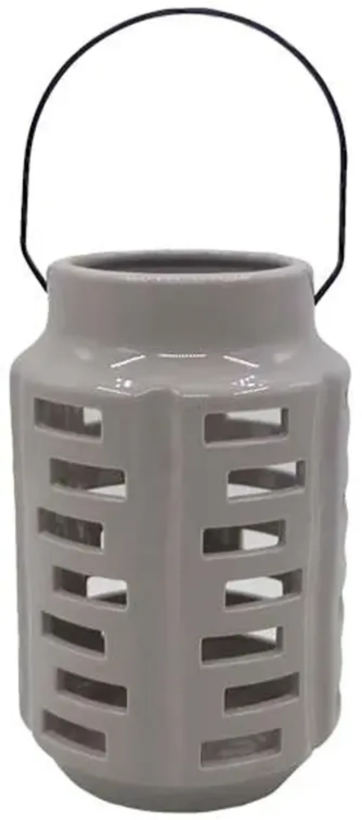 Neutral Ceramic Cutout Lantern, 8.6"