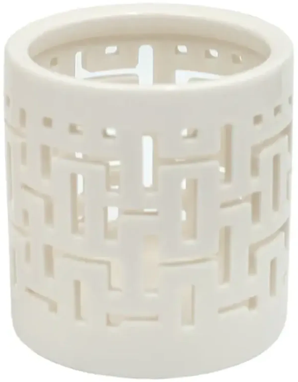 Grace Mitchell White Ceramic Cutout Tealight Candle Holder, 3"