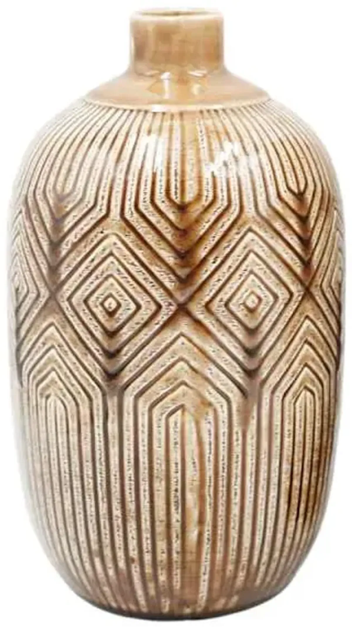 Brown Diamond Ceramic Vase, 9.5"