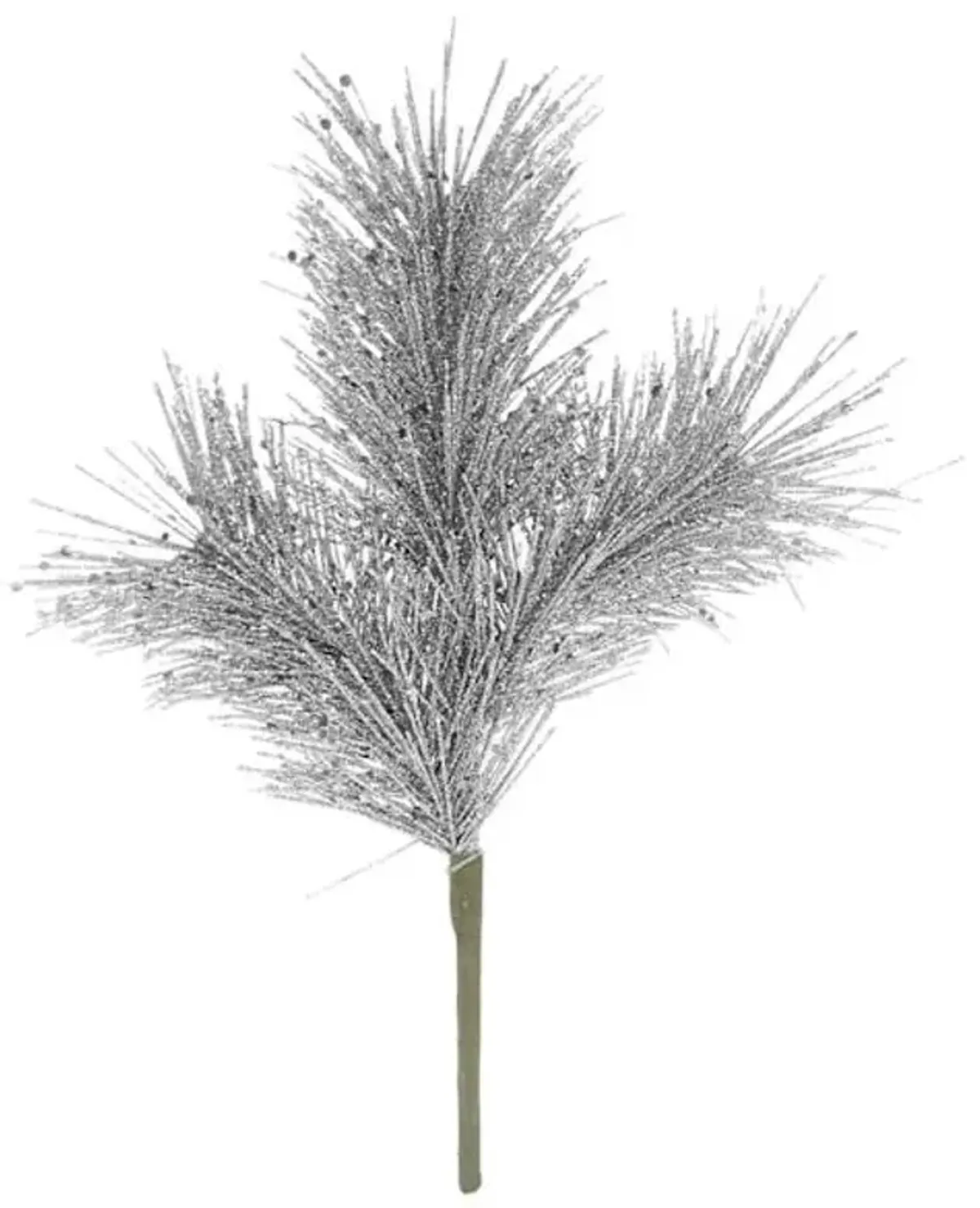 3-Head Silver Glittered Pine Pick, 11"