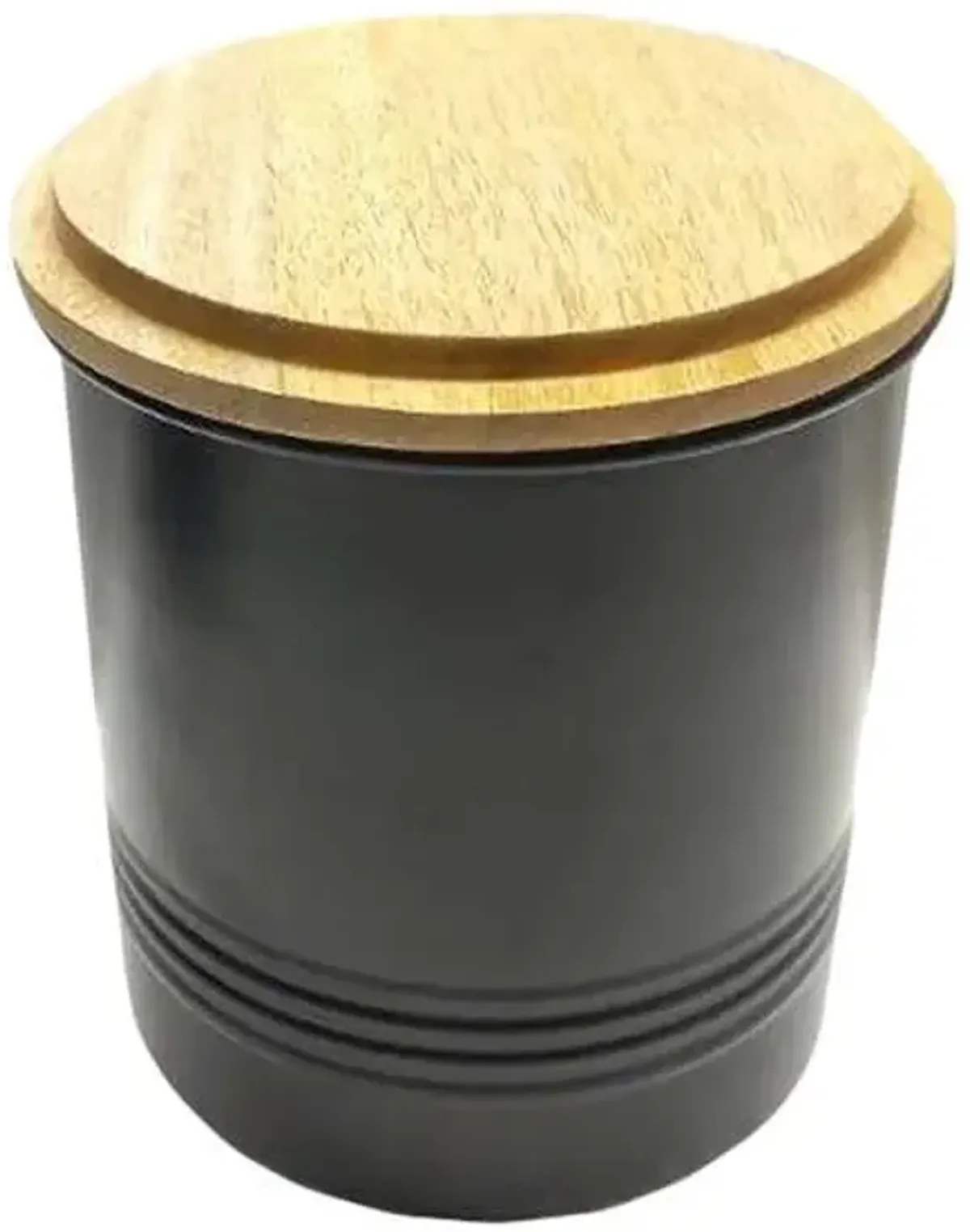 Black Canister with Wood Lid, Medium
