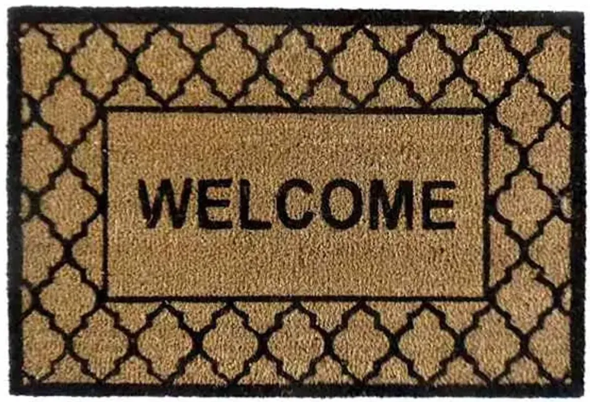 Welcome Black Quatrefoil & Natural Coir Mat, 22x34