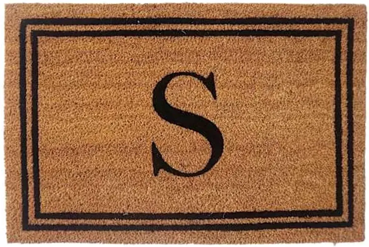 Monogram S Black Natural Border Coir Mat, 18x27
