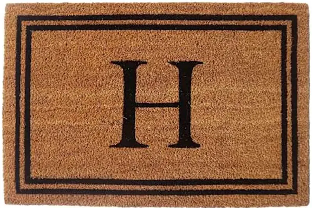 Monogram H Black Natural Border Coir Mat, 18x27